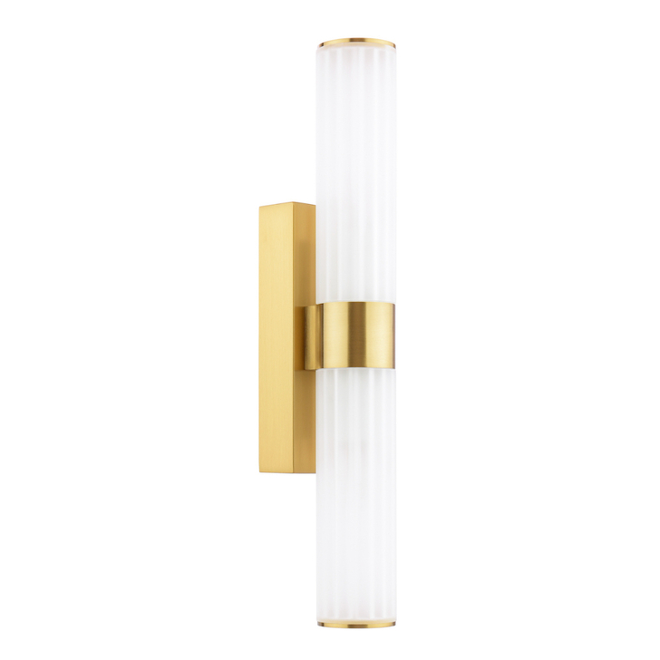 Dar Lars 2 Light Bathroom Wall Light In Brushed Gold With White Frosted Acrylic Shades -  IP44