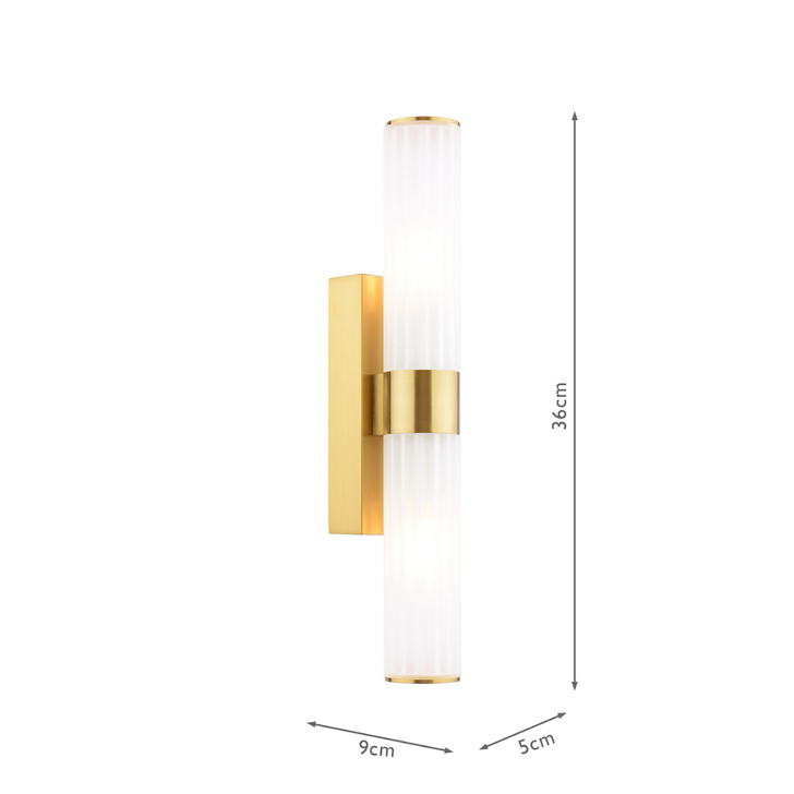Dar Lars 2 Light Bathroom Wall Light In Brushed Gold With White Frosted Acrylic Shades -  IP44