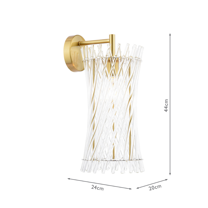 Dar Loire Natural Brass Single Wall Light Complete With Clear Glass Rods