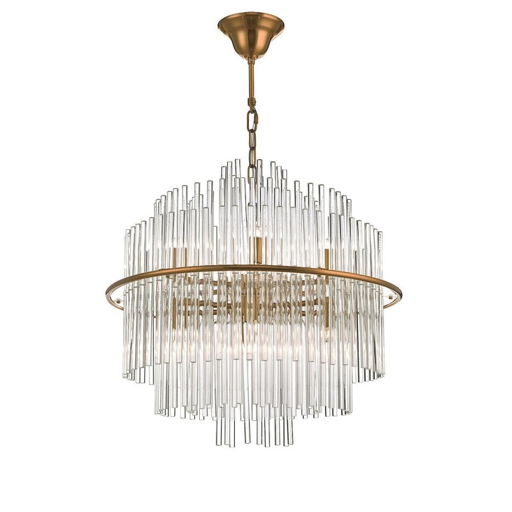 Dar Lukas LUK1735 13 Light Pendant In Brushed Antique Gold Finish With Glear Glass Rods