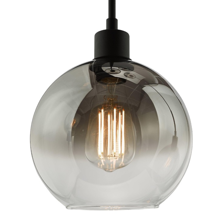 Dar Lycia 3 Light Cluster Pendant Matt Black With Smoked/Clear Ombre Glass Globes