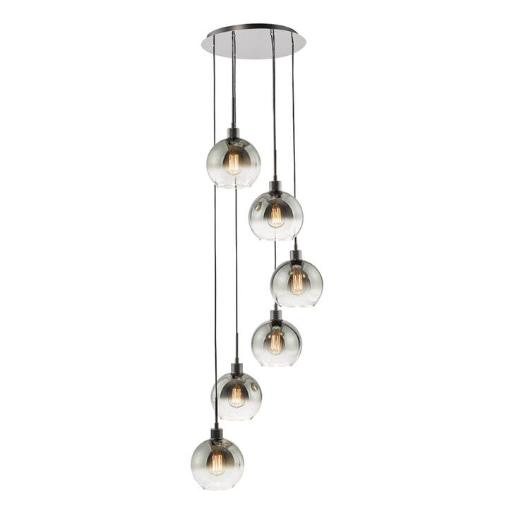 Dar Lycia Black 6 Light Custer Pendant Light Complete With Smoke To Clear Ombre Glass Shades