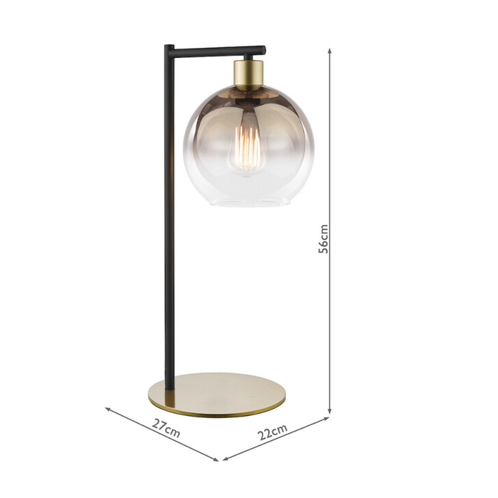 Dar Lycia Gold/Black Finish Single Table Lamp Complete With Gold To Clear Ombre Glass Globe - Switched