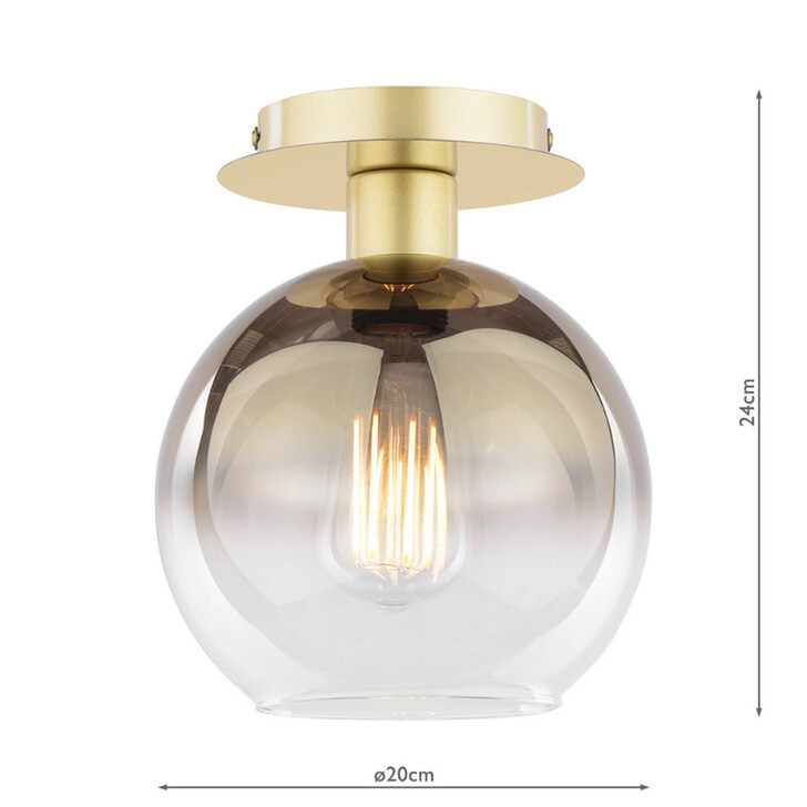 Dar Lycia Gold Finish 1 Light Flush Ceiling Light Complete With Gold To Clear Ombre Glass Globe