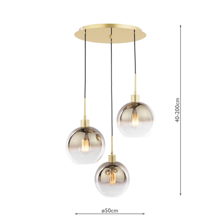 Dar Lycia Gold Finish 3 Light Cluster Ceiling Light Complete With Gold To Clear Ombre Glass Globes