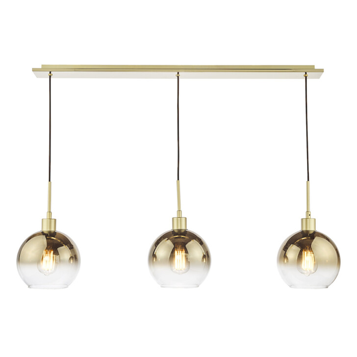 Dar Lycia Gold Finish 3 Light Linear Island Ceiling Light Complete With Gold To Clear Ombre Glass Globes