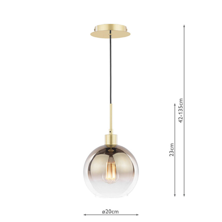 Dar Lycia Gold Finish Single Pendant Light Complete With Gold To Clear Ombre Glass Globe