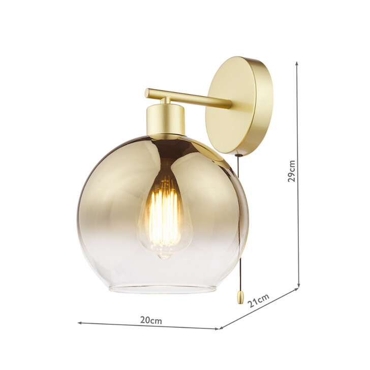 Dar Lycia Gold Finish Single Wall Light Complete With Gold To Clear Ombre Glass Globe - Switched