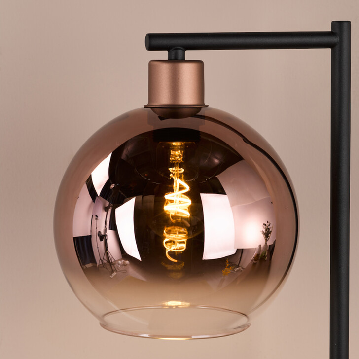 Dar Lycia Satin Bronze And Black Finish Table Lamp Complete With Bronze To Clear Ombre Glass Shade - Switched