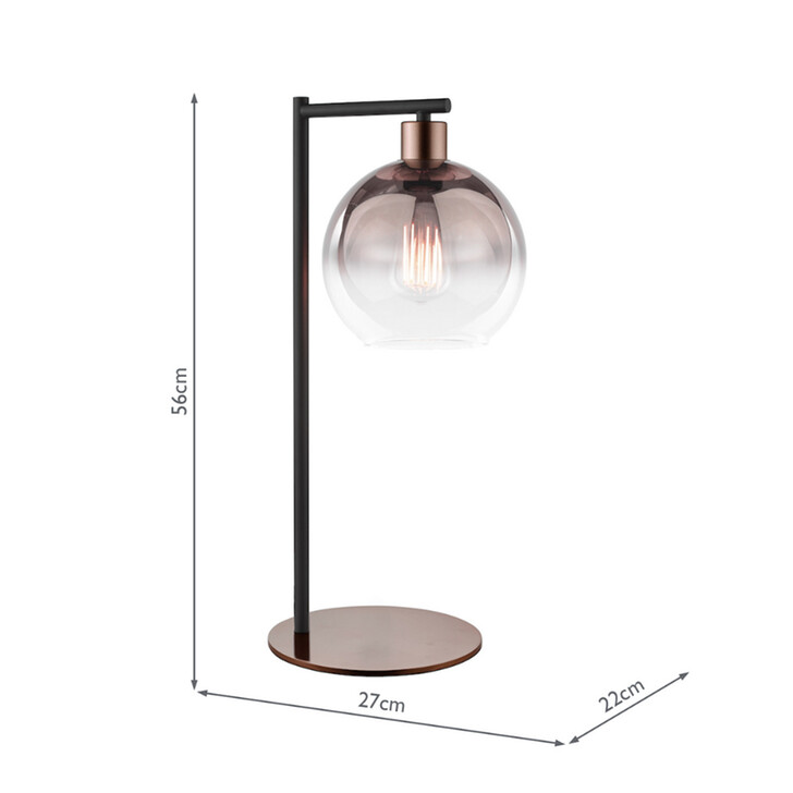 Dar Lycia Satin Bronze And Black Finish Table Lamp Complete With Bronze To Clear Ombre Glass Shade - Switched