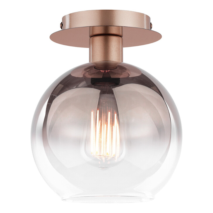 Dar Lycia Satin Bronze Finish 1 Light Flush Ceiling Light Complete With Bronze To Clear Ombre Glass Shade