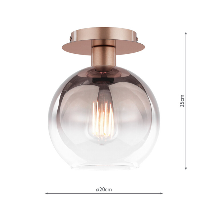 Dar Lycia Satin Bronze Finish 1 Light Flush Ceiling Light Complete With Bronze To Clear Ombre Glass Shade