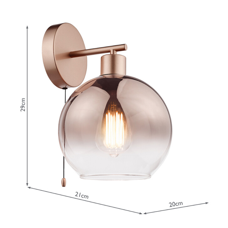 Dar Lycia Satin Bronze Finish 1 Light Wall Light Complete With Bronze To Clear Ombre Glass Shade - Switched