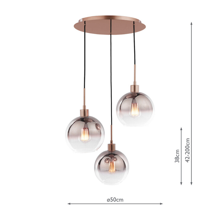 Dar Lycia Satin Bronze Finish 3 Light Cluster Pendant Light Complete With Bronze To Clear Ombre Glass Shades