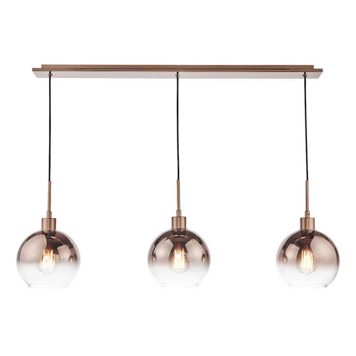 Dar Lycia Satin Bronze Finish 3 Light Linear Bar Pendant Light Complete With Bronze To Clear Ombre Glass Shades
