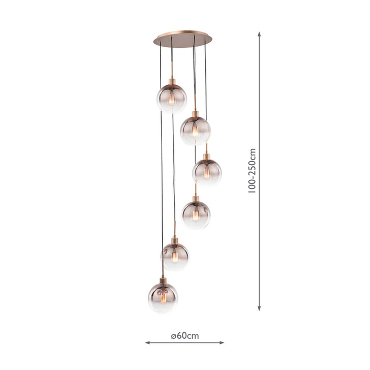 Dar Lycia Satin Bronze Finish 6 Light Custer Pendant Light Complete With Bronze To Clear Ombre Glass Shades