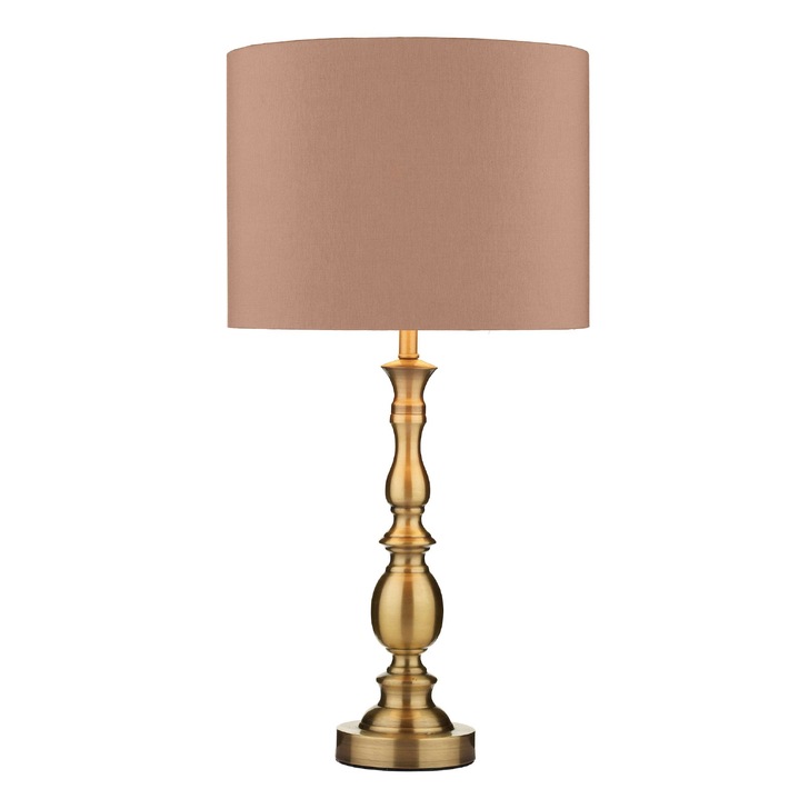 Dar Madrid MAD4275 Antique Brass Finish Table Lamp Complete With Taupe Faux Silk Shade