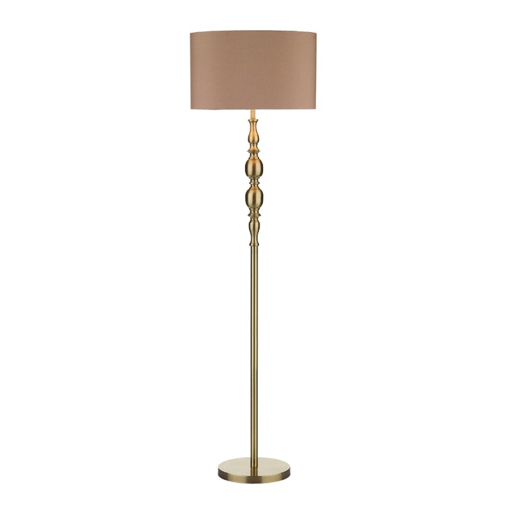 Dar Madrid MAD4975 Antique Brass Finish Floor Lamp Complete With Taupe Faux Silk Shade