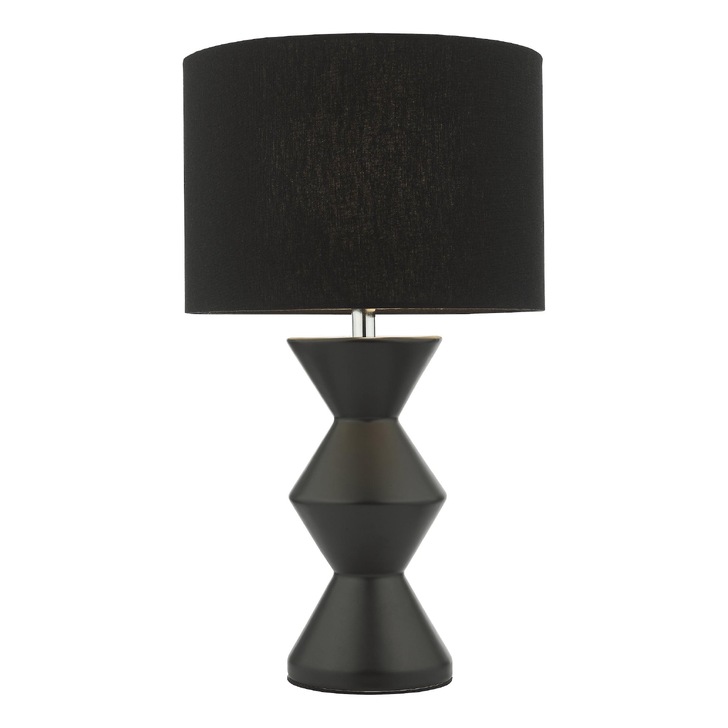 Dar Max Black Ceramic Table Lamp Complete With Black Cotton Shade