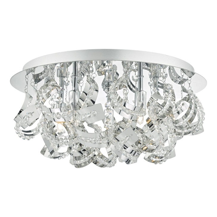 Dar Mezen MEZ5050 Polished Chrome Finish 5 Light Flush Crystal Ceiling Light