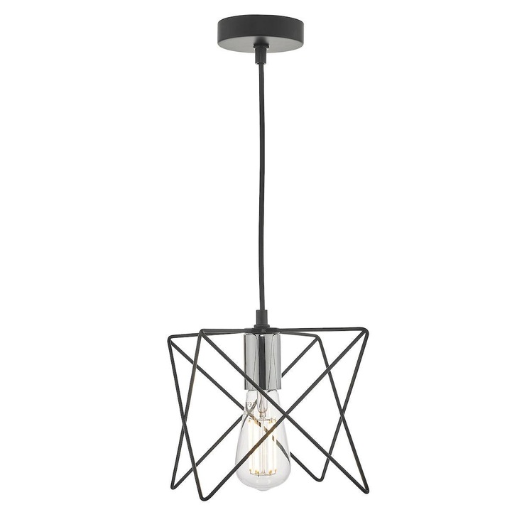 Dar Midi MID0150 Single Pendant In Matt Black and Polished Chrome Finish