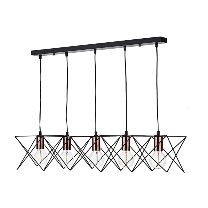 Dar Midi MID0522 Matt Black & Polished Copper 5 Light Bar Pendant