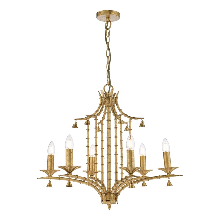 Dar Miette Distressed Gold Leaf 6 Light Chandelier