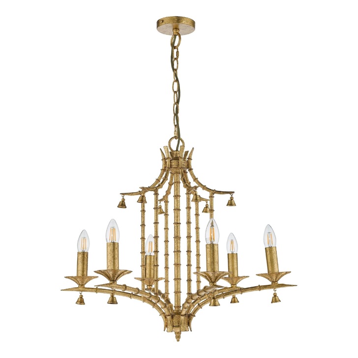 Dar Miette Distressed Gold Leaf 6 Light Chandelier