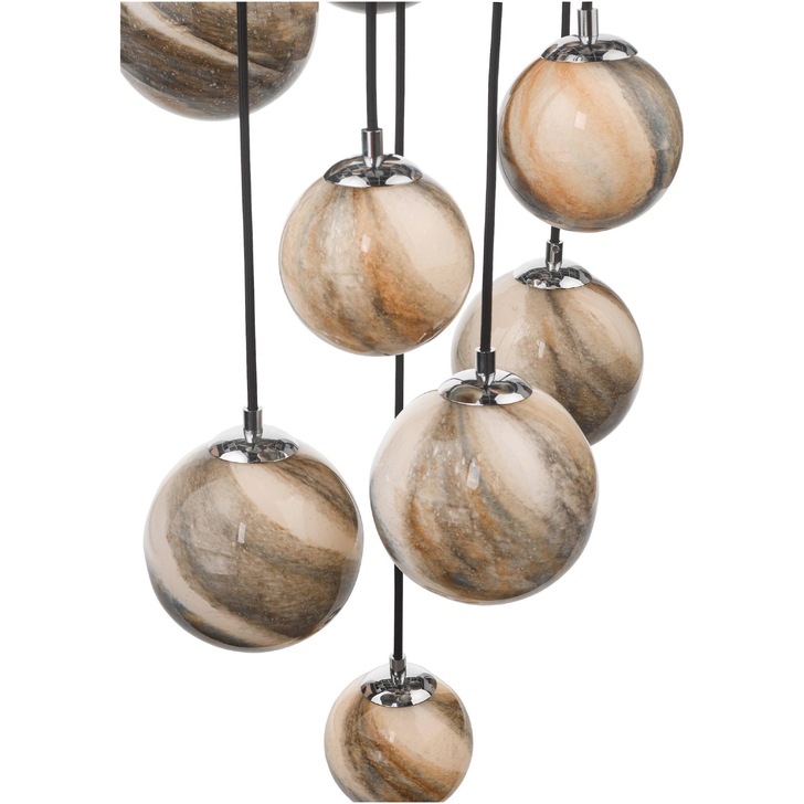 Dar Mikara 12 Light Cluster Pendant In Polished Chrome Complete With Planet Glasses 1.5M