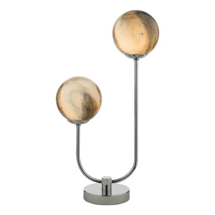 Dar Mikara 2 Light Table Lamp In Polished Chrome Complete With Planet Glsses