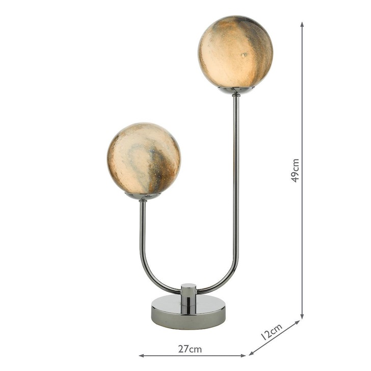 Dar Mikara 2 Light Table Lamp In Polished Chrome Complete With Planet Glsses