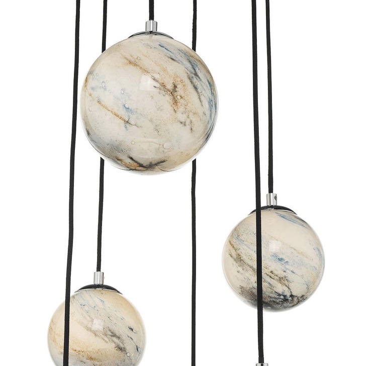 Dar Mikara MIK0650 6 Light Cluster Pendant In Polished Chrome Finish With Marble Effect Glass