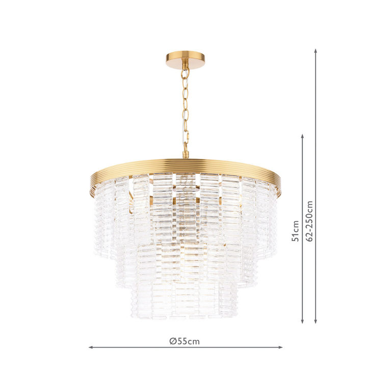 Dar Moesha Natural Brass Finish Round Pendant Light Complete With Ribbed Glass Drops