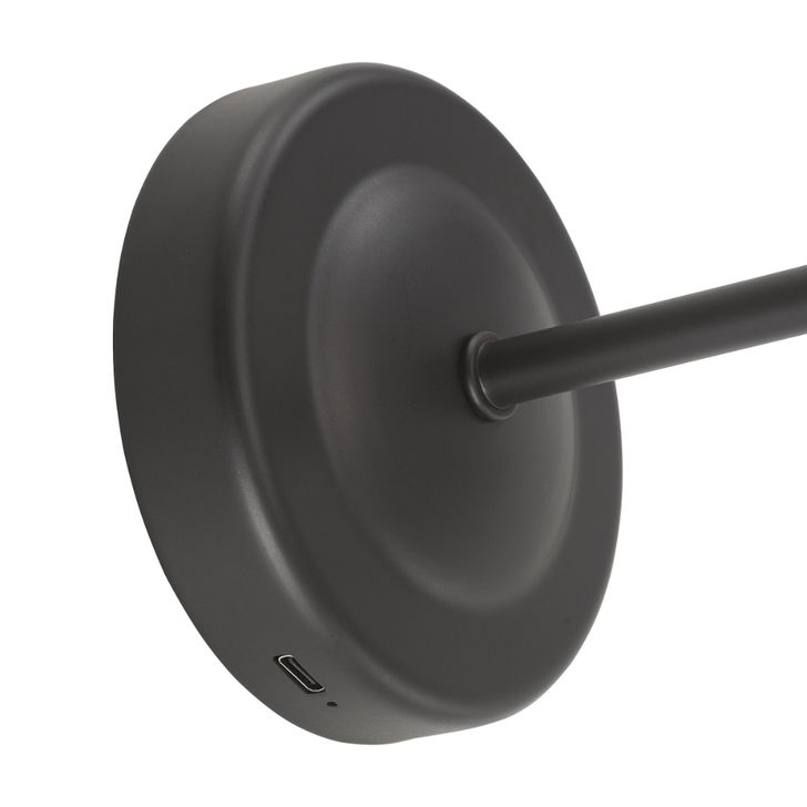Dar Navarro Wireless USB Rechargeable Wall Light Matt Black With Ivory Linen Shade - Touch Dimmable 2800K Warm White LED