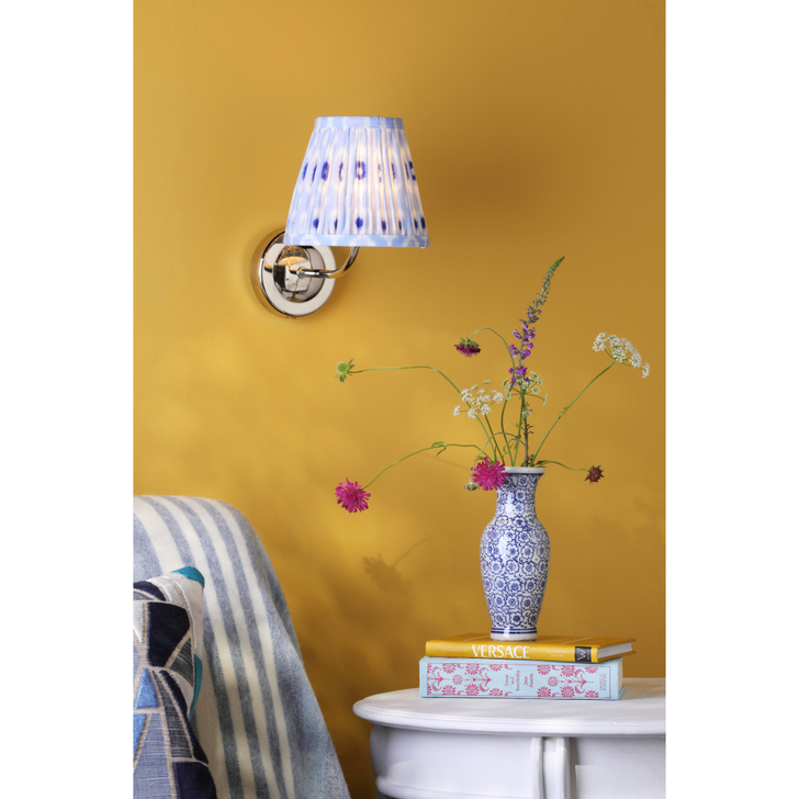 Dar Navarro Wireless USB Rechargeable Wall Light Polished Nickel With Blue Mix Pattern Shade - Touch Dimmable 2800K Warm White LED