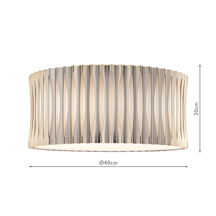 Dar Netra Satin Bronze 3 Light Flush Ceiling Light Complete With Ivory Shade Inner