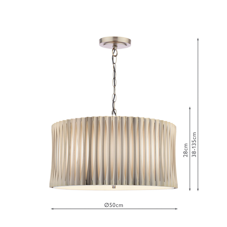 Dar Netra Satin Bronze 3 Light Pendant Complete With Ivory Shade Inner
