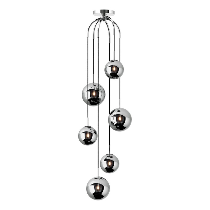 Dar Nico Polished Chrome Cluster Pendant Complete With Smoked Glass