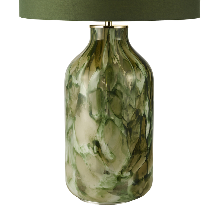 Dar Nuria Table Lamp Green Art Glass and Polished Chrome With Green Cotton Shade