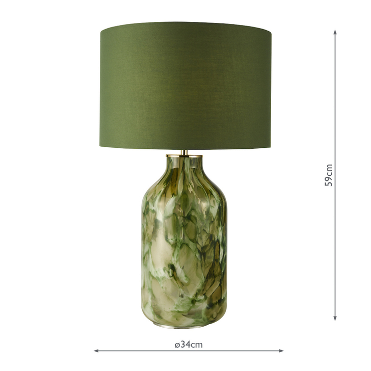 Dar Nuria Table Lamp Green Art Glass and Polished Chrome With Green Cotton Shade