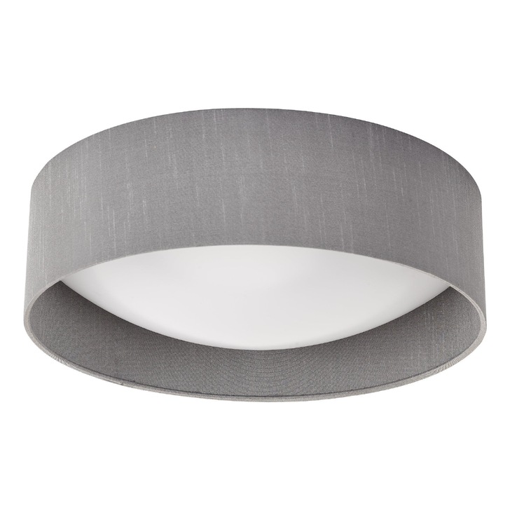 Dar Nysa 2 Light Flush Ceiling Light With Grey Faux Silk Shade - 40cm