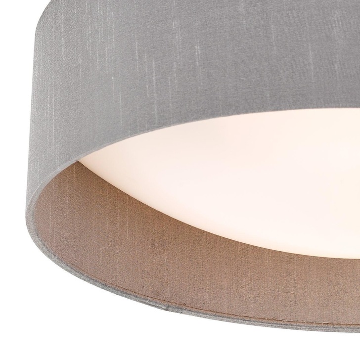 Dar Nysa 2 Light Flush Ceiling Light With Grey Faux Silk Shade - 40cm