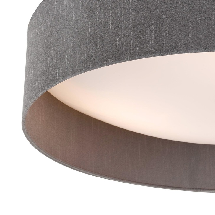 Dar Nysa 3 Light Flush Ceiling Light With Grey Faux Silk Shade - 60cm