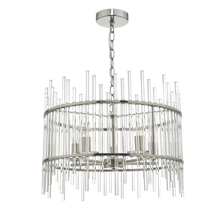 Dar Olyn OLY0538 5 Light Pendant In Polished Nickel Finish With Glass Rods