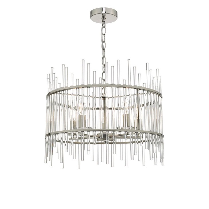 Dar Olyn OLY0538 5 Light Pendant In Polished Nickel Finish With Glass Rods