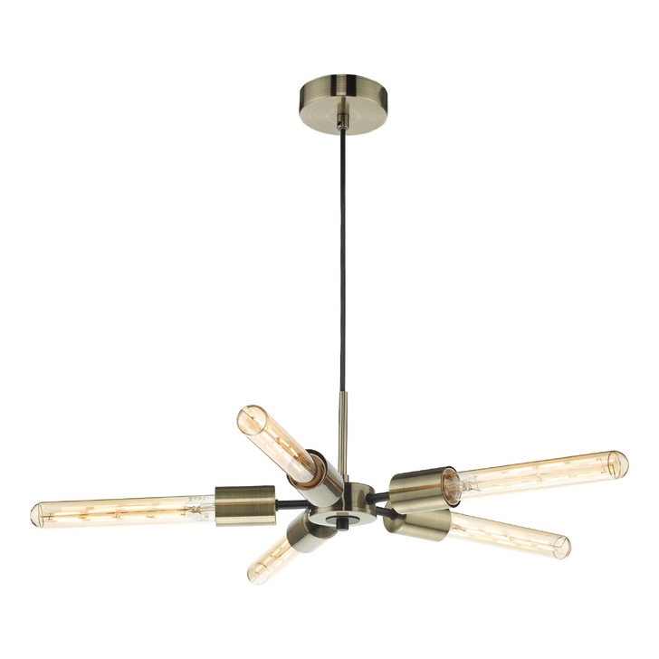 Dar Onika 5 Light Pendant In Antique Brass And Matt Black