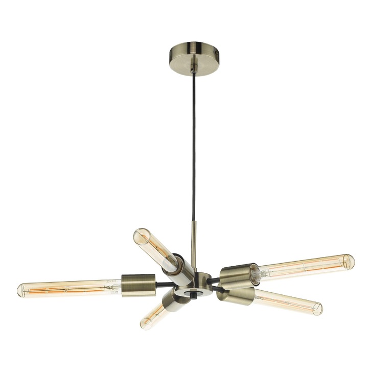 Dar Onika 5 Light Pendant In Antique Brass And Matt Black