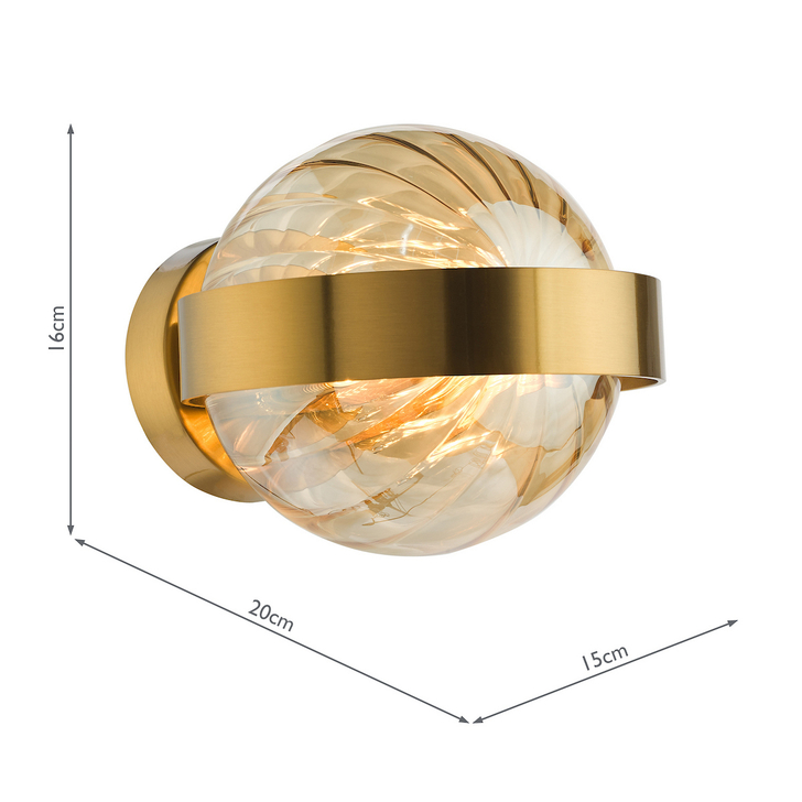 Dar Ophira Wall Light Antique Gold and Amber Ribbed Glass