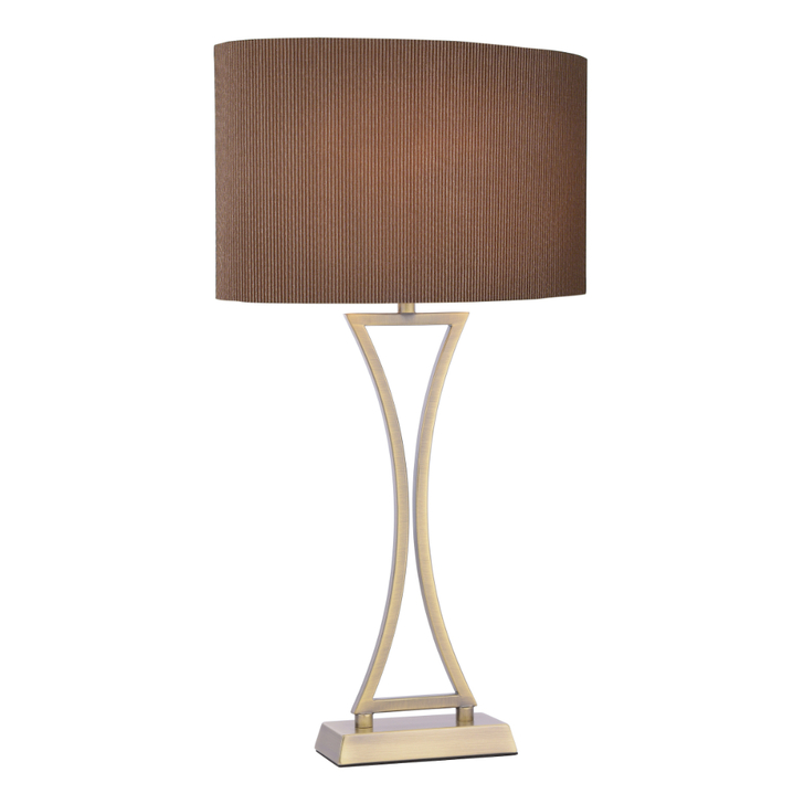 Dar Oporto Antique Brass Table Lamp With Brown Shade