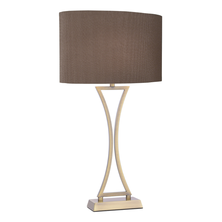 Dar Oporto Antique Brass Table Lamp With Brown Shade